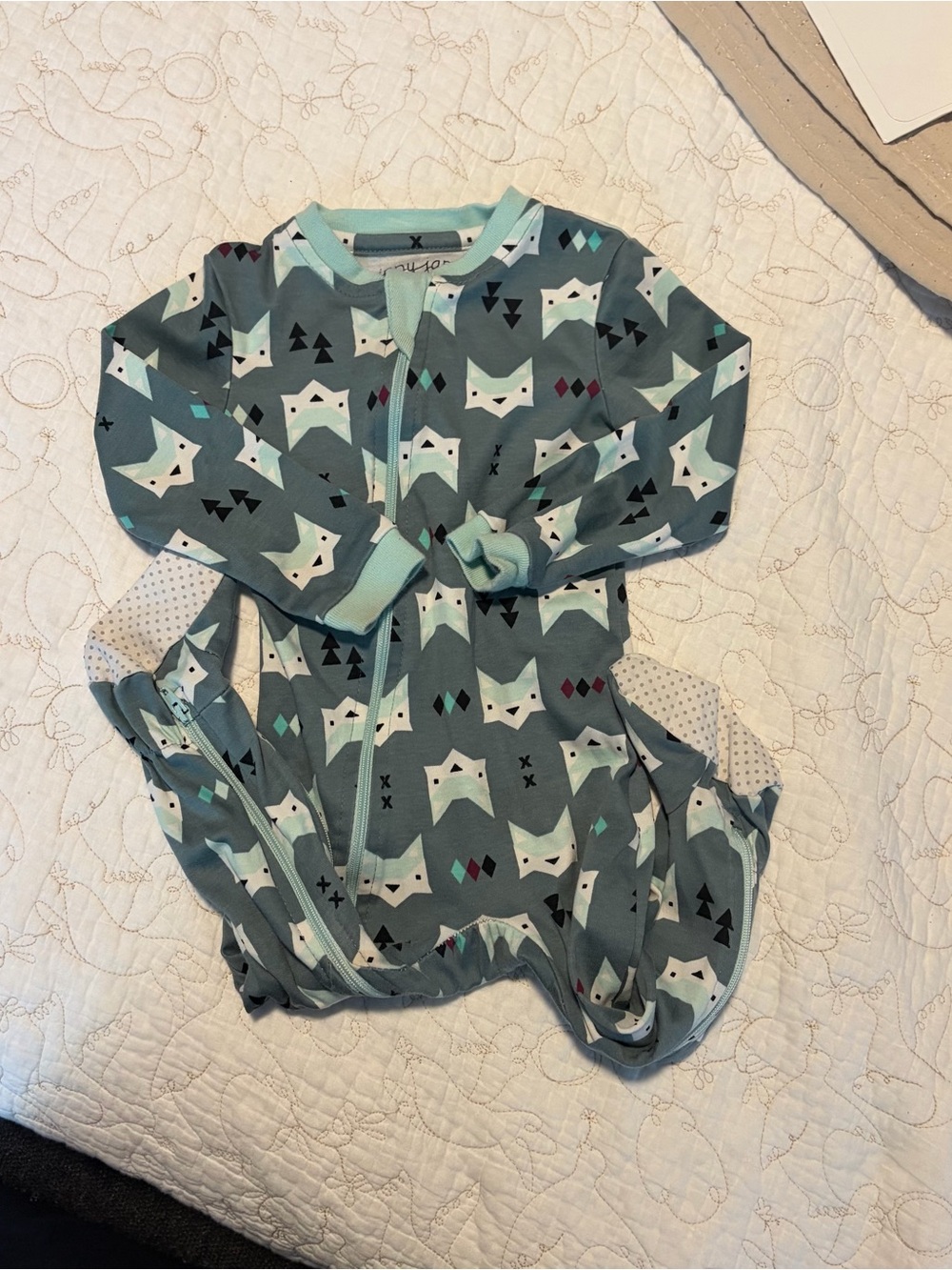 ZippyJamz One-Piece Fox Print Zipper Pajamas - Teal